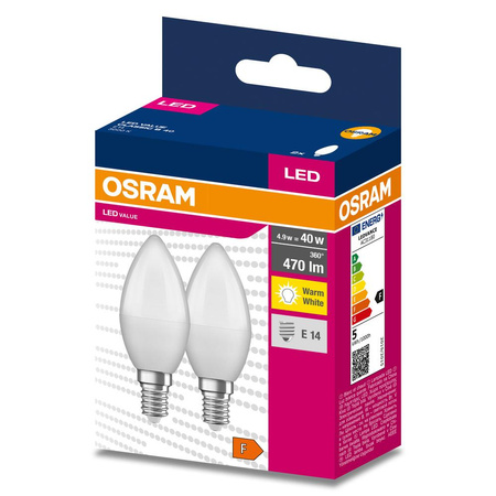 2x LED žárovka E14 B35 4.9W = 40W 470lm 3000K Teplá bílá 220° OSRAM HODNOTA
