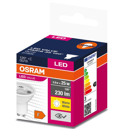 LED žárovka GU10 2.8W = 25W 230lm 2700K Teplá bílá 120° OSRAM Hodnota