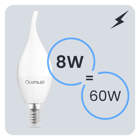 6x Žárovka LED E14, BA35 8W = 60W 806lm 4000K Neutrální bílá 180° LUMILED
