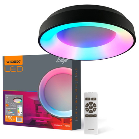 Plafond LED stropní svítidlo pro povrchovou montáž 72W 7500lm 2700-6000K CCT + RGB Black Stmívatelné + dálkové ovládání EDGE Videx