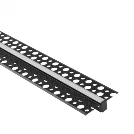 Hliníkový LED profil pro sádrokarton REGIPS Zapuštěný pod omítku Černý 2m s matným difuzorem pro LED pásky + krytky Ecolight řady GPW