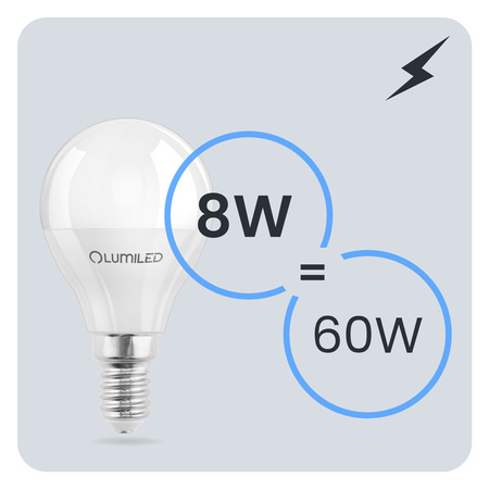 6x LED žárovka E14 Ball P45 8W = 60W 880lm 3000K Warm 180° LUMILED