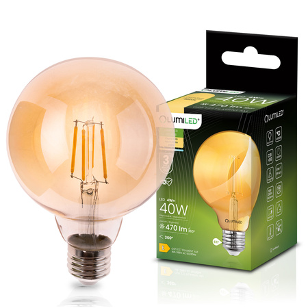 LED žárovka E27 Sphere G95 4W = 40W 470LM 2000K teplá bílá 360° Amber Filament LUMILED