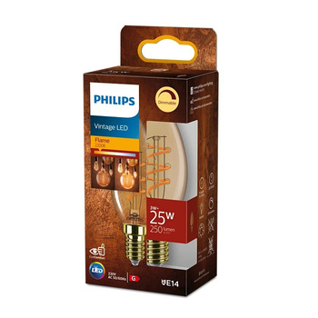 LED žárovka na svíčku E14 B35 3W = 25W 250lm 2200K Teplá bílá vlákno jantarové PHILIPS Stmívatelné