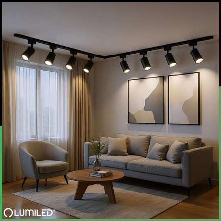 Osvětlovací lišta 2m + 6x reflektor lištový, GU10 Černá RITI LUMILED