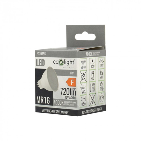 LED reflektorová žárovka MR16 GU5.3 8W 640lm 4000K Neutral 12V Ecolight