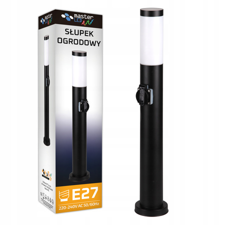 Venkovní zahradní lampa E27 BLACK SLOUP 65cm se zásuvkou 230V