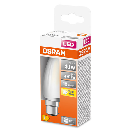 LED žárovka B35 Candle B22d 4W = 40W 470lm 2700K Warm 300° Retrofit Filament CLASSIC Osram