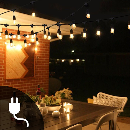Venkovní zahradní girlanda světelný řetěz 10m 20xE27 LED 1.3W Kobi