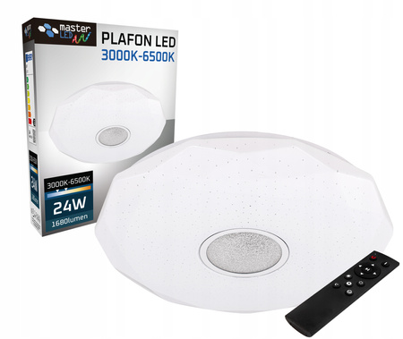 LED stropní koupelnový plafón 24W 3000-6500K White Round Diamond 39cm + dálkové ovládání