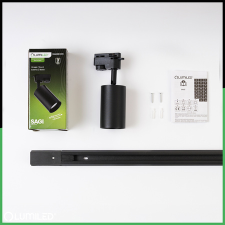 Sada osvětlovacích přípojnic 1m + 4x SAGI GU10 Black LUMILED reflektor na přípojnici