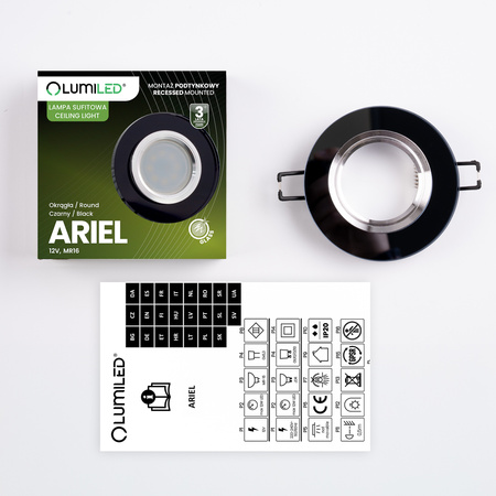 Skleněné Halogenová Podhledové svítidlo GU10, MR16 Stálá Kulatá Černá ARIEL LUMILED