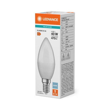 LED žárovka B37 E14 4,9W = 40W 470lm 6500K studená bílá LEDVANCE