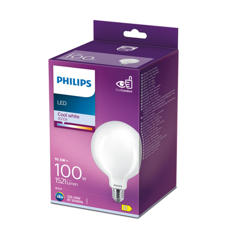 Globe E27 G120 LED žárovka 10.5W = 100W 1521lm 4000K Neutrální bila Filament Milky PHILIPS