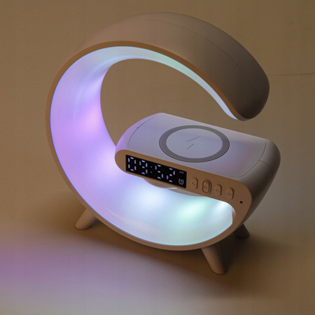 LED stolní lampa 3W 420lm RGB dobíjecí herní indukční nabíječka reproduktor BlueTooth vypínač bílá Masterled