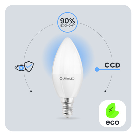Žárovka LED Svíčka B35, E14 8W = 60W 806lm 3000K Teplá bílá 180° LUMILED