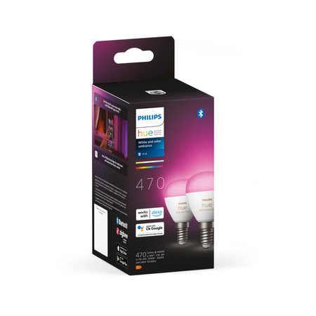 2PAK LED žárovka E14 P45 5,1W CCT RGB PHILIPS HUE White & COLOR Ambiance Bluetooth Zigbee