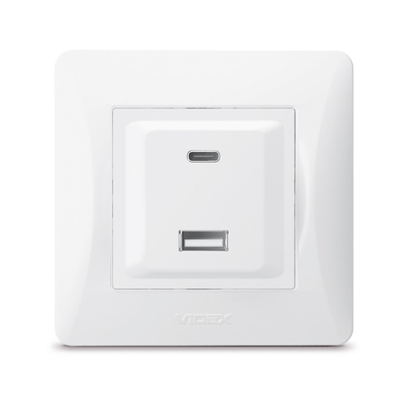 Zásuvka s rámečkem USB-A + USB-C 20W 16A pod omítku BINERA VIDEX bílá