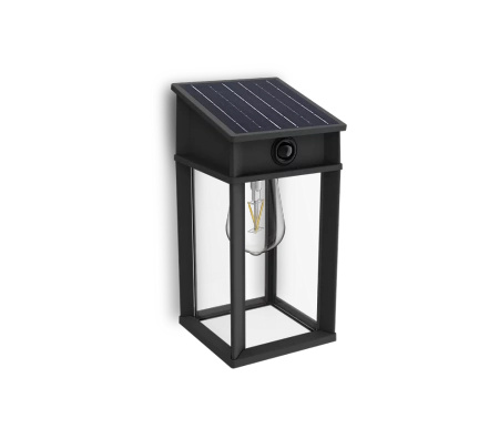 Zahradní nástěnná lampa Solární venkovní fasádní LED 3,2W 470lm 4000K IP44 s pohybovým a soumrakovým senzorem černá Geri Ultra Efficient Philips