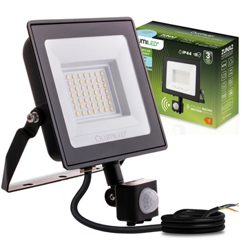 LED Reflektor snímač pohybu 50W, 4500lm 6500K IP44 Černá ZUNA2 LUMILED