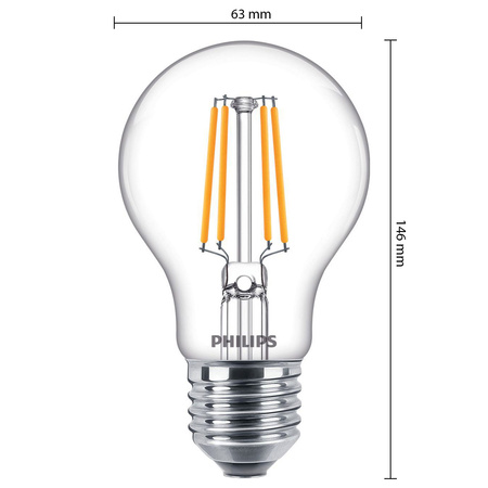 LED žárovka E27 A60 4.3W = 40W 470lm 2700K Teplá bílá vlákno PHILIPS