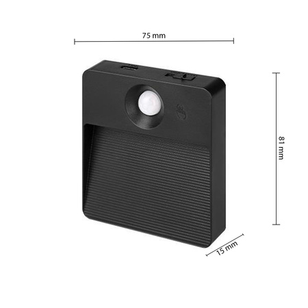 LED dobíjecí lampa 0,6W 85lm 3000/4000/6500K CCT 90° se stmívatelným senzorem pohybu Poli Masterled Black