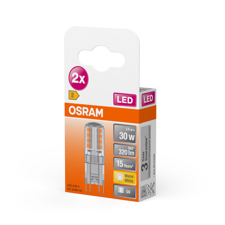 2x LED žárovka s paticí G9 2,6W = 30W 320lm 2700K Warm 300° LED PIN Osram