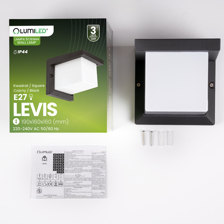 Zahradní nástěnná lampa E27, čtvercový LEVIS LUMILED