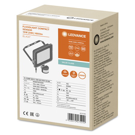 Reflektor LED 10W 1000lm 4000K IP65 Černá s pohybovým a soumrakovým senzorem LEDVANCE COMPACT V