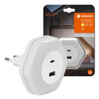 Noční světlo LED s konektorem USB-A USB-C do zásuvky 15W 4lm 3000K teplé se soumrakovým senzorem bílé Lunetta Ledvance