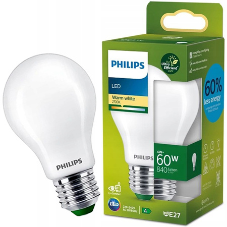 LED žárovka E27 A60 4W = 60W 840lm 2700K Teplá bílá Filament Milky PHILIPS Ultra Efficient