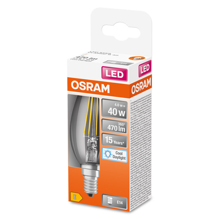 LED žárovka B35 svíčka E14 4W = 40W 470lm 6500K studená bílá 300° Retrofit Filament CLASSIC Osram