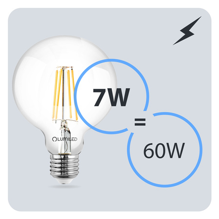 Žárovka Dekorativní Kulka LED E27, G125 7W = 60W 806lm 4000K Neutrální bílá 360° Filament globe LUMILED