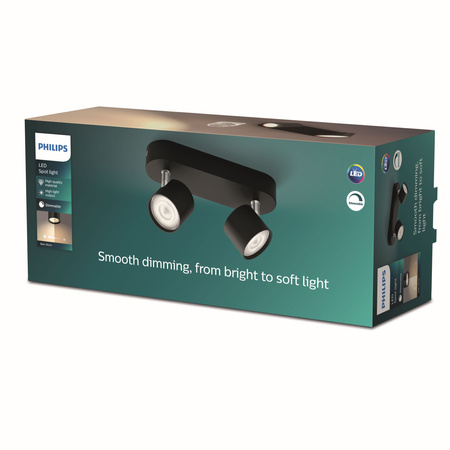 LED STAR stropní svítidlo 2x 4,5W 2700K stmívatelné reflektorové svítidlo pohyblivé černé PHILIPS