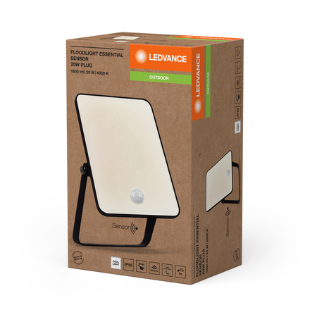 LED reflektor venkovní 20W 1800lm 4000K IP65 černý se senzorem pohybu a soumraku Essentials Ledvance