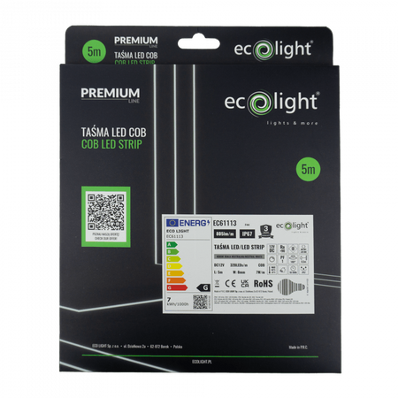 LED pásek COB 7W/m 805lm/m 320LED/m 12V 4000K neutrální bílá IP67 role 5m Ecolight