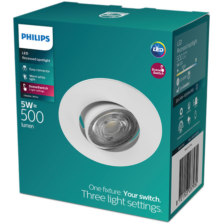 LED zapuštěná pod omítku 5W 500lm 2700K teplá pohyblivá kulatá bílá stmívatelná 3STEP SceneSwitch Cilantro Philips