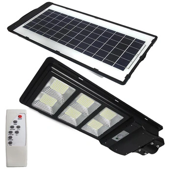 LED solární pouliční lampa černá 270W 6000K Studená bílá IP65 pohybový a soumrakový senzor + dálkové ovládání