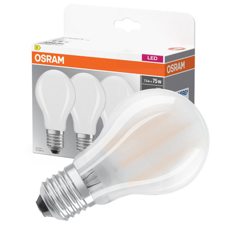 3x LED žárovka E27 A60 7.5W = 75W 1055lm 4000K neutrální bílá 300° vlákno OSRAM BASE