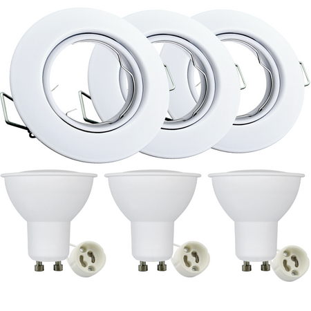 3x GOLDLUX (Polux) pohyblivá halogenová žárovka. kulatá bílá + LED žárovka GU10 3.5W