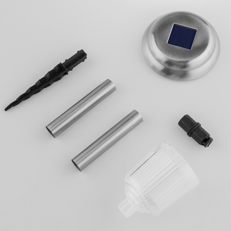 LED SOLAR zahradní lampa. chrom. 6000K. Studená bílá. 41cm