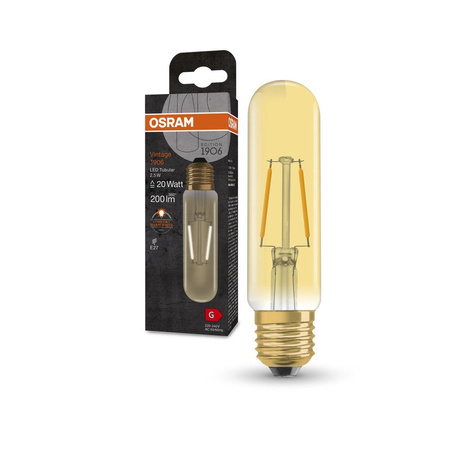Dekorativní LED žárovka E27 TUBULAR 2,5W = 20W 200lm 2000K Warm 300° Filament OSRAM Vintage 1906