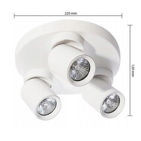 TIMO Stropní nástěnná lampa Nástěnná lampa Reflektor Pohyblivé halogenové svítidlo 3xGU10 Bílé kulaté LVT