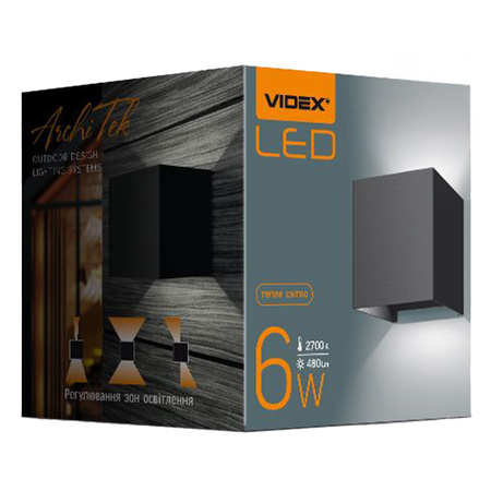 Zahradní nástěnná lampa Venkovní LED fasádní lampa 6W 580lm 2700k Warm Black ERIC Videx