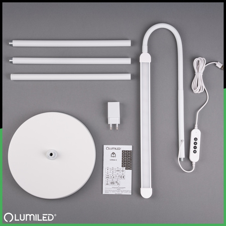 Stmívatelná stojací lampa LED 14W CCT s nastavením výšky LONGA 2 White LUMILED