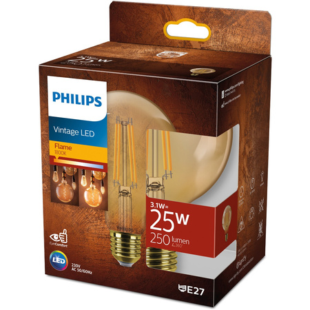 Globe LED Žárovka E27 G95 3.1W = 25W 250lm 1800K Teplá bílá vlákno jantarové PHILIPS