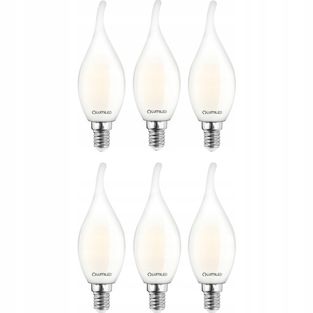 6x Žárovka LED Plamínek BA35, E14 7W = 60W 806lm 4000K Neutralní bílá 360° Filament Mléčná LUMILED