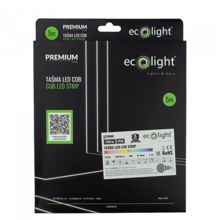 LED pásek COB 15W/m 450LED/m 12V Vícebarevné RGB IP20 Roll 5m Ecolight