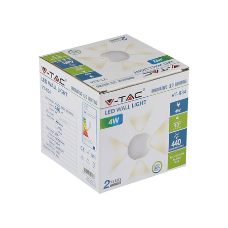 LED nástěnné svítidlo 4W 3000K IP65 4-Light Round White VT-834 V-TAC