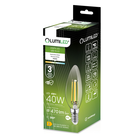 10x LED žárovka E14 Candle B35 4W = 40W 470lm 4000K NEUTRÁLNÍ 360° FILAMENTNÍ SVĚTLO